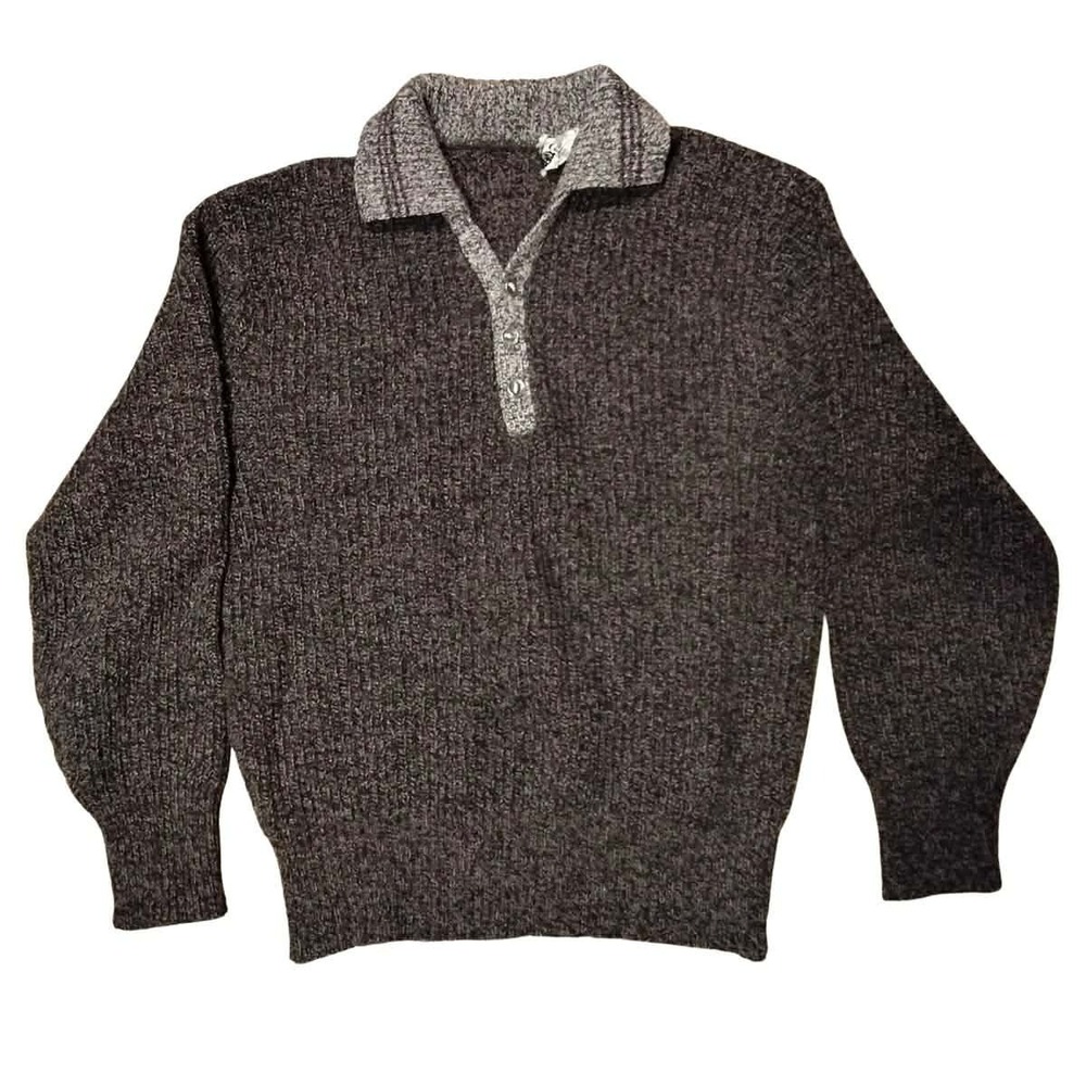Lambs Wool Sweater by Barclay Size M Dark Gray Chunky Knit Casual Neutral 1960s